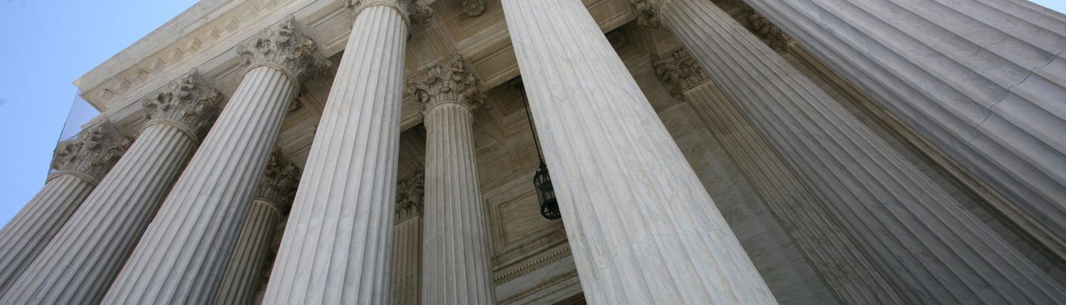 The tall pillars of the US Supreme Court Building